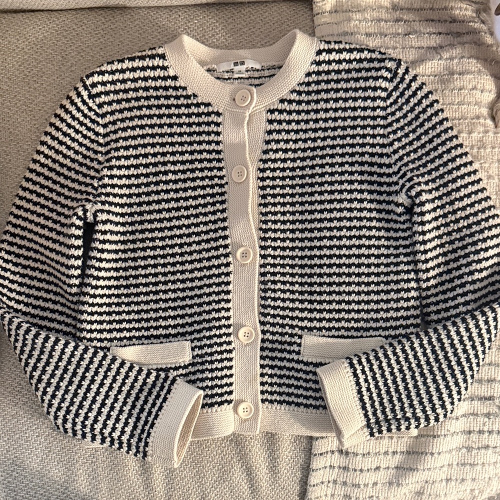Uniqlo Striped Knit Button-Front Cardigan in Black & Cream